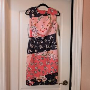 Floral Pink, Peach and Dark Blue (Almost black) Sleeveless Dress